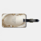 Étiquette de bagage à cadre doré orné de perles (Dos horizontal)