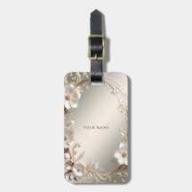 Étiquette de bagage à cadre floral blanc orné