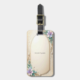 Étiquette de bagage à cadre floral décoratif avec 