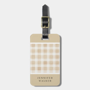 Étiquette de bagage à carreaux beige personnalisée