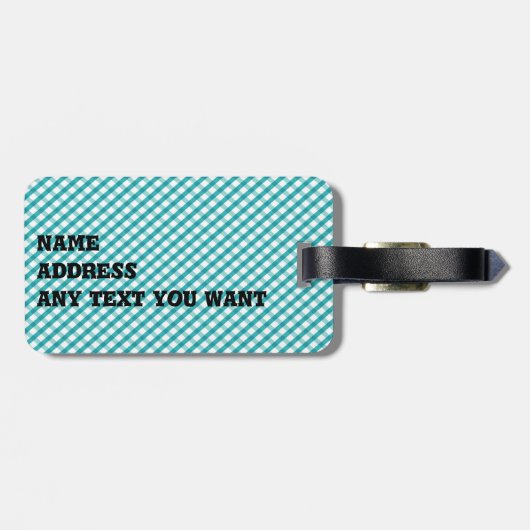 étiquette de bagage à carreaux bleus (Dos horizontal)