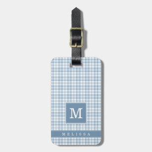 Étiquette de bagage à carreaux bleus personnalisée