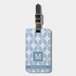 Étiquette de bagage à carreaux bleus personnalisée