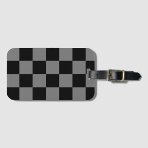 Étiquette de bagage à carreaux grise/noire de luxe