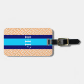 Étiquette de bagage à clé grecque orange Monogramm (Devant horizontal)
