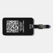 Étiquette de bagage à code QR noir et blanc (Dos horizontal)