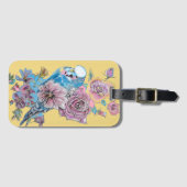 Étiquette de bagage à fleurs aquarelle jaune Budgi (Devant Horizontal)