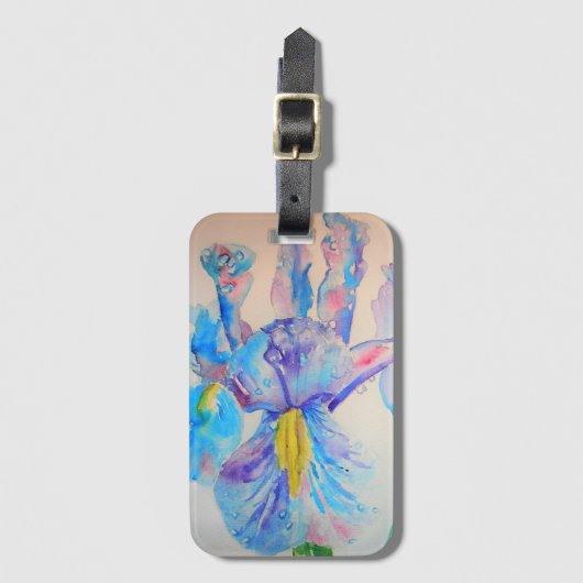 Étiquette de bagage à fleurs d'iris bleu aquarelle (Devant Vertical)