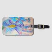 Étiquette de bagage à fleurs d'iris bleu aquarelle (Devant Horizontal)