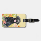 Étiquette de bagage à fleurs du Labrador noir (Devant horizontal)