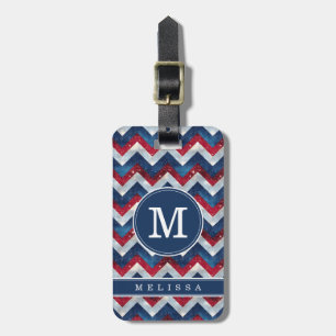 Étiquette de bagage à fond chevron patriotique