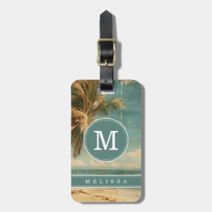 Étiquette de bagage à fond de plage vintage