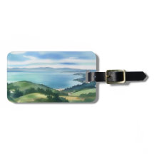 Étiquette de bagage à l'aquarelle côtière