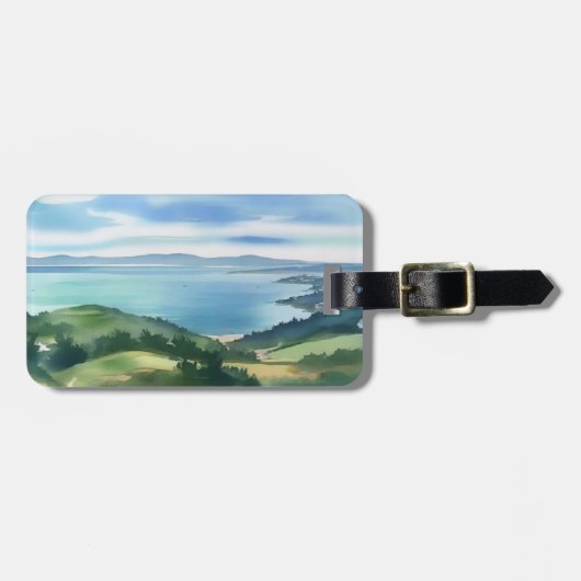 Étiquette de bagage à l'aquarelle côtière (Devant horizontal)