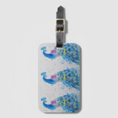 Étiquette de bagage à l'aquarelle oiseau paon bleu (Devant Vertical)