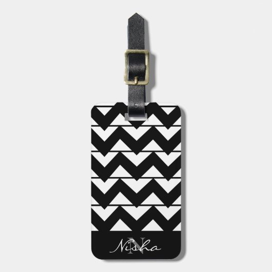 Étiquette de bagage à monogramme à rayures Chevron (Devant Vertical)