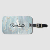 Étiquette de bagage à monogramme doré Lt. Blue Mar (Devant Horizontal)