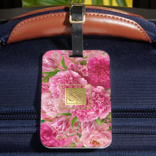Étiquette de bagage à monogramme floral rose et ve (Insitu Rectoal 2)
