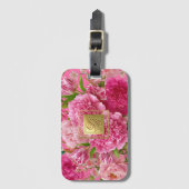 Étiquette de bagage à monogramme floral rose et ve (Devant Vertical)