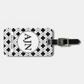 Étiquette de bagage à monogramme noir et blanc (Devant horizontal)