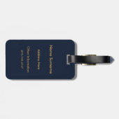 Étiquette de bagage à monogramme or bleu marine (Dos horizontal)