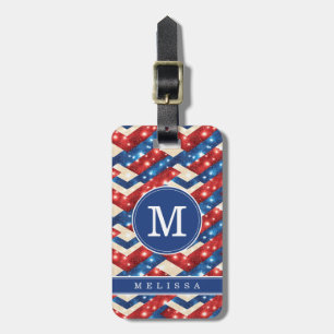 Étiquette de bagage à motif chevron patriotique