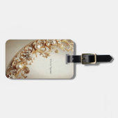 Étiquette de bagage à motif doré orné (Devant horizontal)