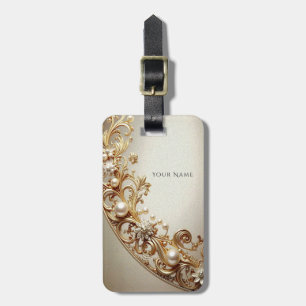 Étiquette de bagage à motif doré orné