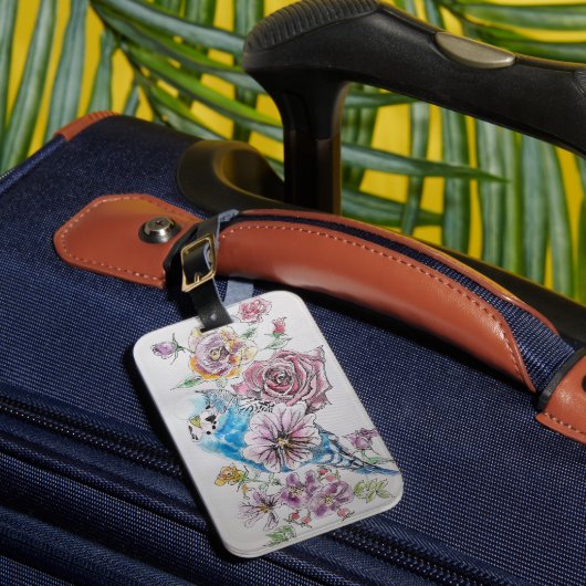 Étiquette de bagage à motif floral aquarelle Budgi (Insitu Rectoal 1)