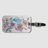 Étiquette de bagage à motif floral aquarelle Budgi (Devant Horizontal)