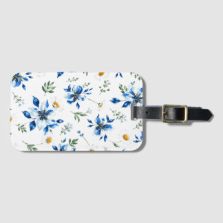 Étiquette de bagage à motif floral bleu aquarelle.