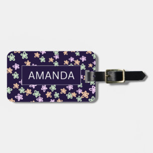 Étiquette de bagage à motif floral bleu personnali
