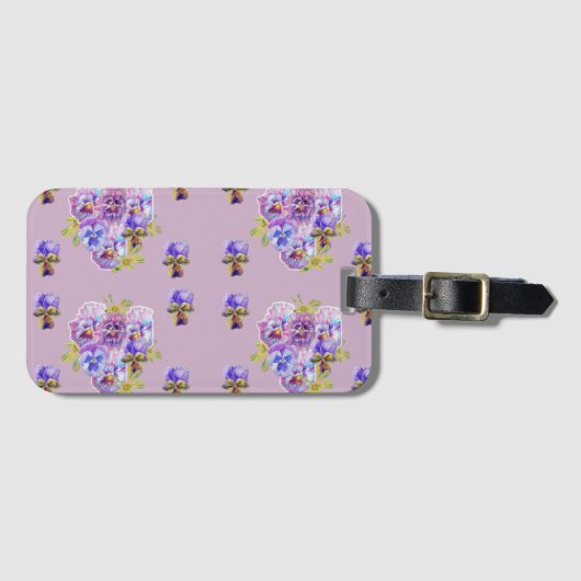Étiquette de bagage à motif floral de violette pan (Devant Horizontal)