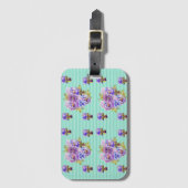 Étiquette de bagage à motif floral pointillé Aqua  (Devant Vertical)
