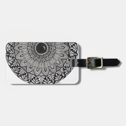 Étiquette de bagage à motif mandala monochrome (Devant horizontal)