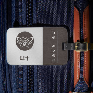 Étiquette de bagage à motif papillon monogrammé as