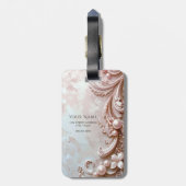 Étiquette de bagage à perle ornée rose et florale (Dos Vertical)