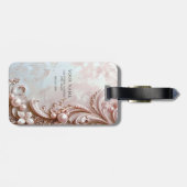 Étiquette de bagage à perle ornée rose et florale (Dos horizontal)