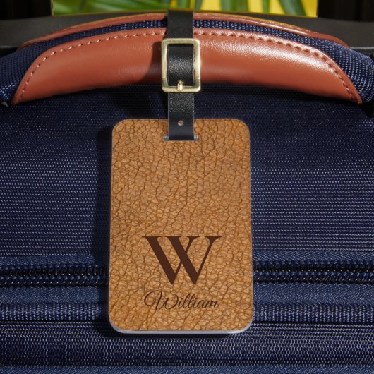 Étiquette de bagage à texture de cuir marron avec (Insitu Rectoal 2)
