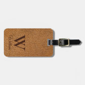 Étiquette de bagage à texture de cuir marron avec (Devant horizontal)