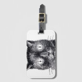 Étiquette de bagage à visage de chat rétro noir et (Devant Vertical)