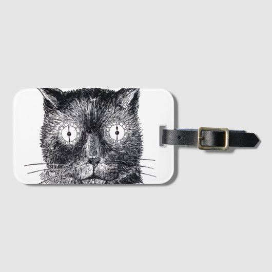 Étiquette de bagage à visage de chat rétro noir et (Devant Horizontal)