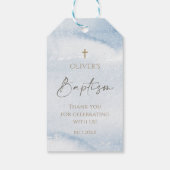 Étiquette de bagage baptême garçon aquarelle bleue (Dos)