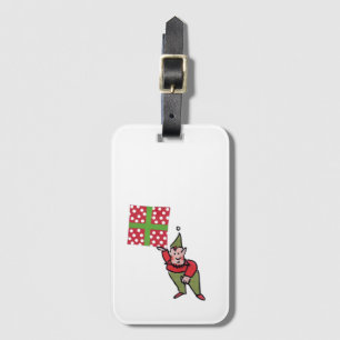 Étiquette de bagage Elfe avec cadeau à pois