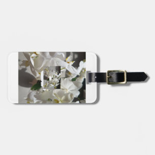 Étiquette de bagage florale à fleurs blanches