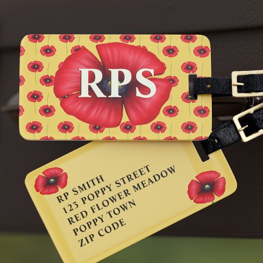Étiquette de bagage jaune à monogramme floral de c