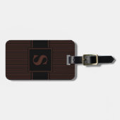 Étiquette de bagage marron et noir à rayures fines (Devant horizontal)