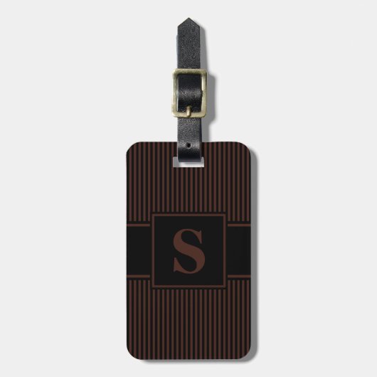 Étiquette de bagage marron et noir à rayures fines (Devant Vertical)