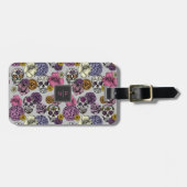 Étiquette de bagage monogramme à crânes colorés (Devant horizontal)