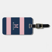 Étiquette de bagage rose marine moderne à rayures (Devant horizontal)